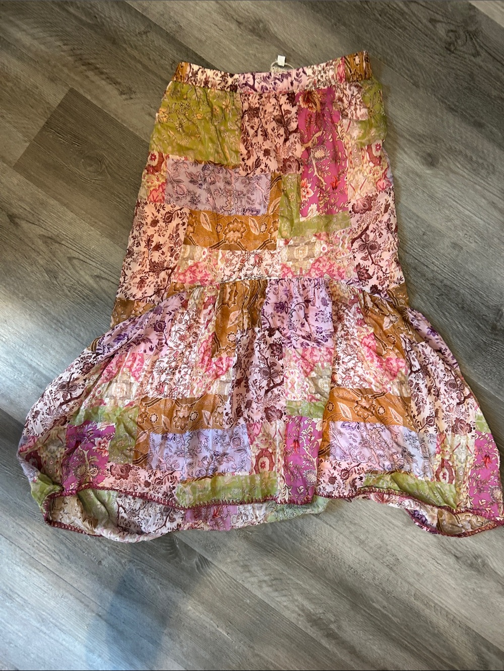 Johnny Was Jade
Tucker Patchwork Maxi Skirt in Pink, Green & Brown